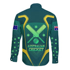 Australian Cricket Long Sleeve Button Shirt Dark Green Halftone Tech Graphic - Southern Cross Stars