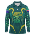 Australian Cricket Long Sleeve Polo Shirt Dark Green Halftone Tech Graphic - Southern Cross Stars