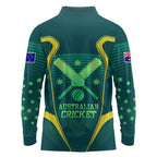 Australian Cricket Long Sleeve Polo Shirt Dark Green Halftone Tech Graphic - Southern Cross Stars