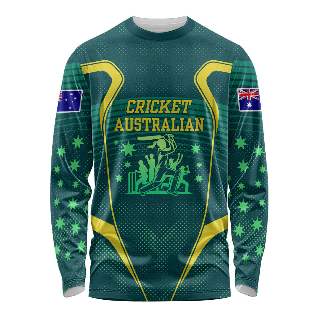 Australian Cricket Long Sleeve Shirt Dark Green Halftone Tech Graphic - Southern Cross Stars