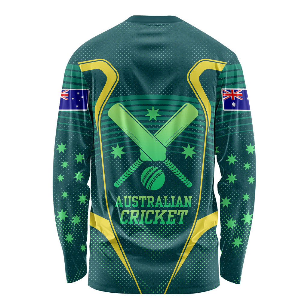 Australian Cricket Long Sleeve Shirt Dark Green Halftone Tech Graphic - Southern Cross Stars