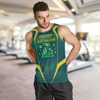 Australian Cricket Men Tank Top Dark Green Halftone Tech Graphic - Southern Cross Stars