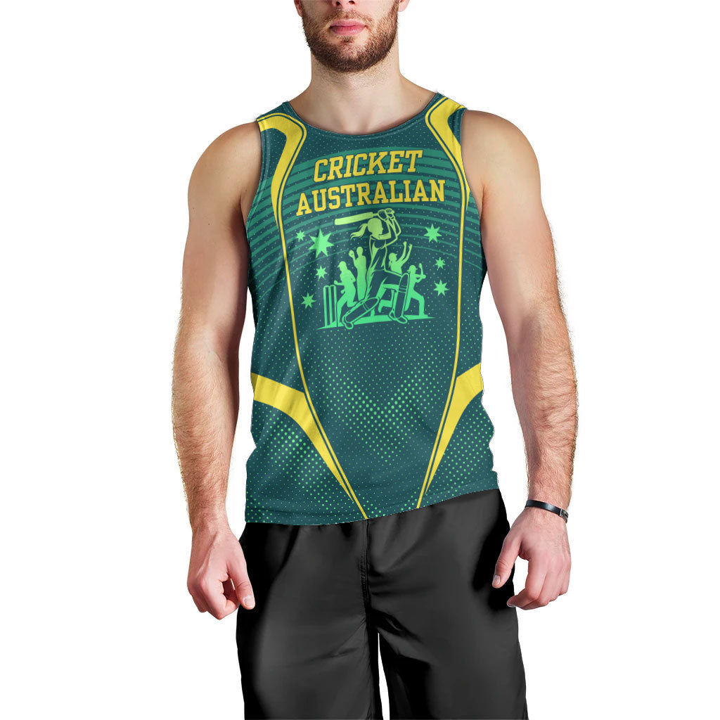 Australian Cricket Men Tank Top Dark Green Halftone Tech Graphic - Southern Cross Stars