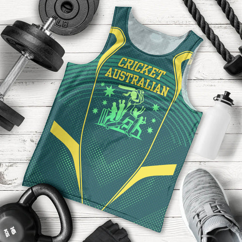Australian Cricket Men Tank Top Dark Green Halftone Tech Graphic - Southern Cross Stars