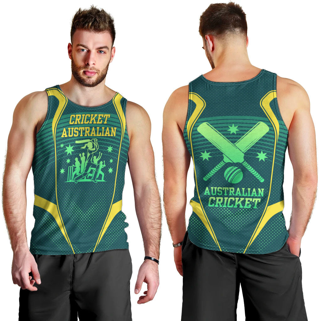 Australian Cricket Men Tank Top Dark Green Halftone Tech Graphic - Southern Cross Stars