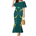 Australian Cricket Mermaid Dress Dark Green Halftone Tech Graphic - Southern Cross Stars