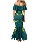 Australian Cricket Mermaid Dress Dark Green Halftone Tech Graphic - Southern Cross Stars