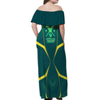 Australian Cricket Off Shoulder Maxi Dress Dark Green Halftone Tech Graphic - Southern Cross Stars