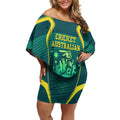 Australian Cricket Off Shoulder Short Dress Dark Green Halftone Tech Graphic - Southern Cross Stars