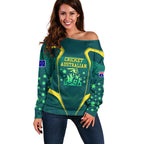 Australian Cricket Off Shoulder Sweater Dark Green Halftone Tech Graphic - Southern Cross Stars