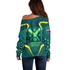 Australian Cricket Off Shoulder Sweater Dark Green Halftone Tech Graphic - Southern Cross Stars