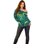 Australian Cricket Off Shoulder Sweater Dark Green Halftone Tech Graphic - Southern Cross Stars