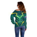 Australian Cricket Off Shoulder Sweater Dark Green Halftone Tech Graphic - Southern Cross Stars
