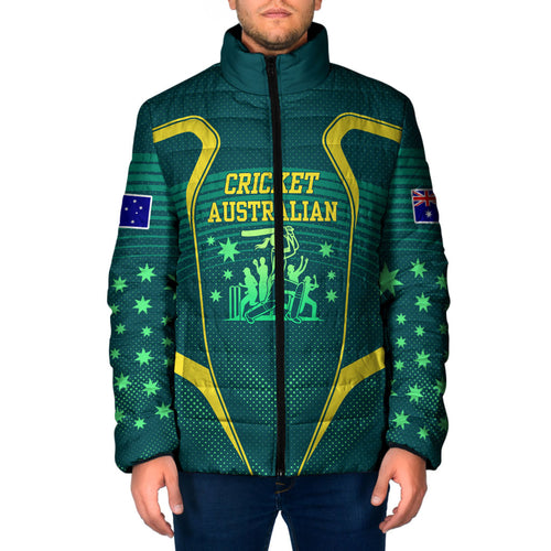 Australian Cricket Padded Jacket Dark Green Halftone Tech Graphic - Southern Cross Stars