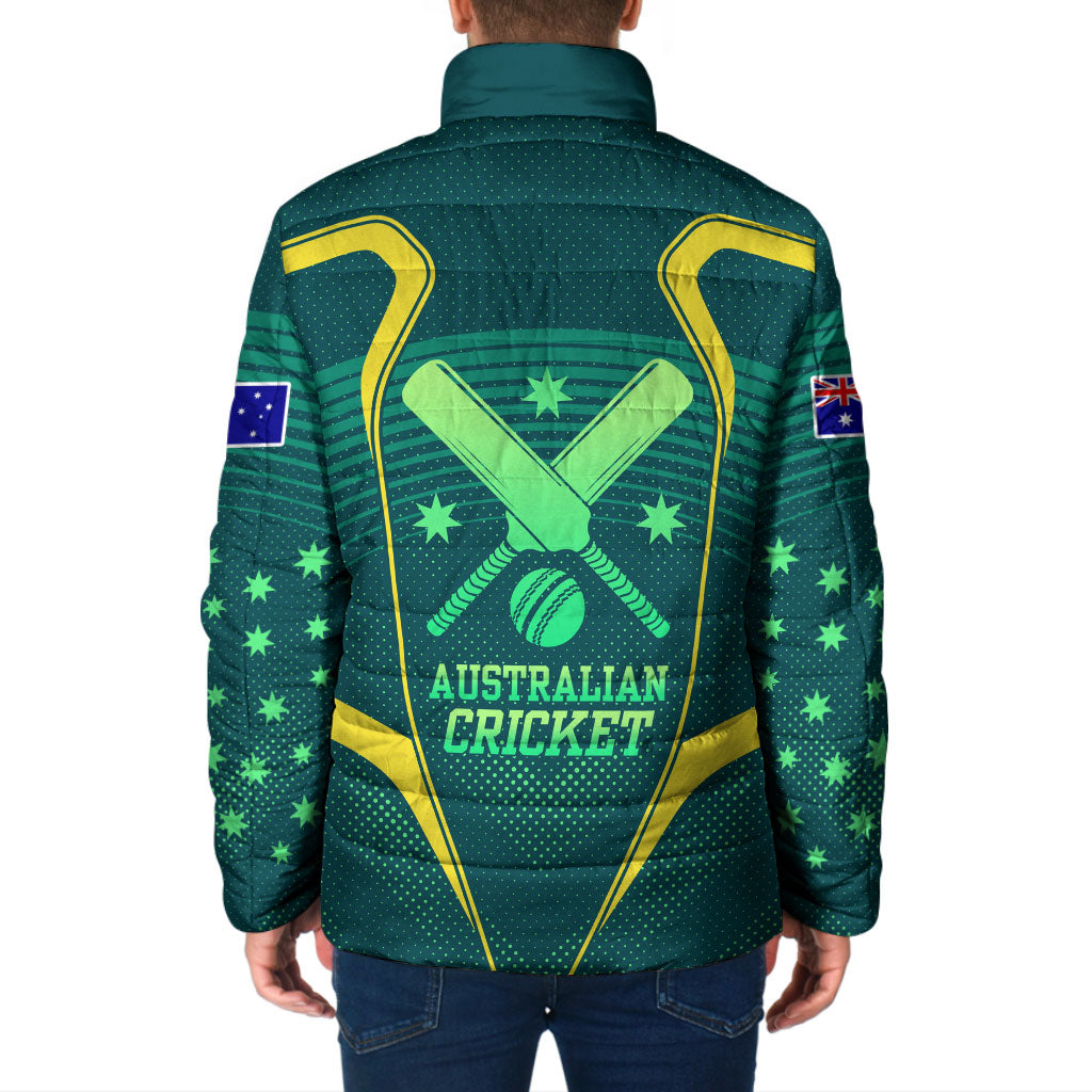Australian Cricket Padded Jacket Dark Green Halftone Tech Graphic - Southern Cross Stars