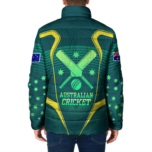 Australian Cricket Padded Jacket Dark Green Halftone Tech Graphic - Southern Cross Stars