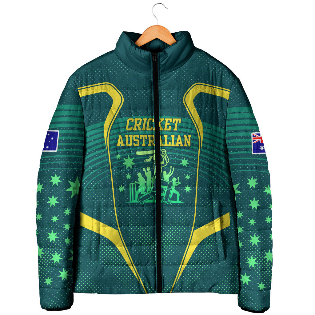 Australian Cricket Padded Jacket Dark Green Halftone Tech Graphic - Southern Cross Stars