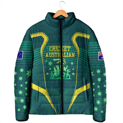 Australian Cricket Padded Jacket Dark Green Halftone Tech Graphic - Southern Cross Stars