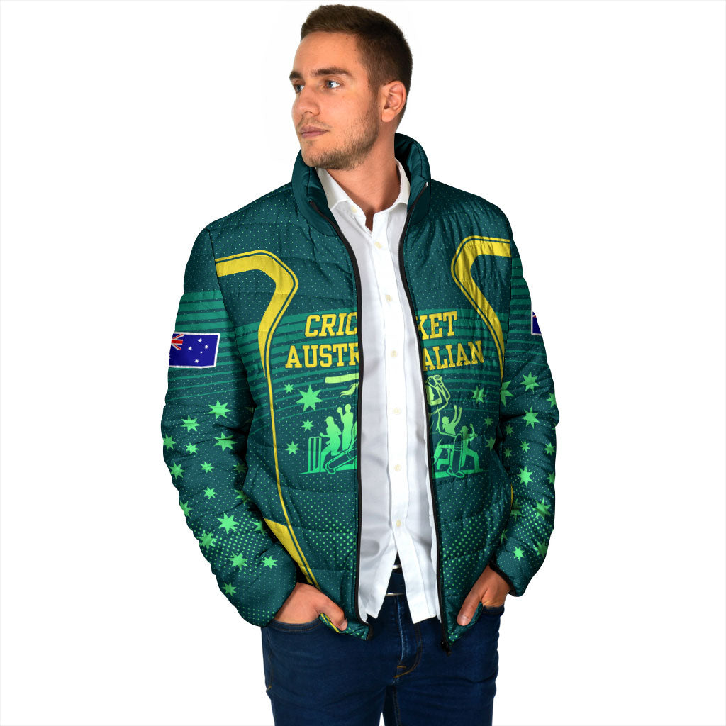 Australian Cricket Padded Jacket Dark Green Halftone Tech Graphic - Southern Cross Stars
