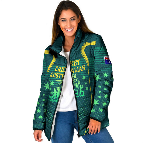 Australian Cricket Padded Jacket Dark Green Halftone Tech Graphic - Southern Cross Stars
