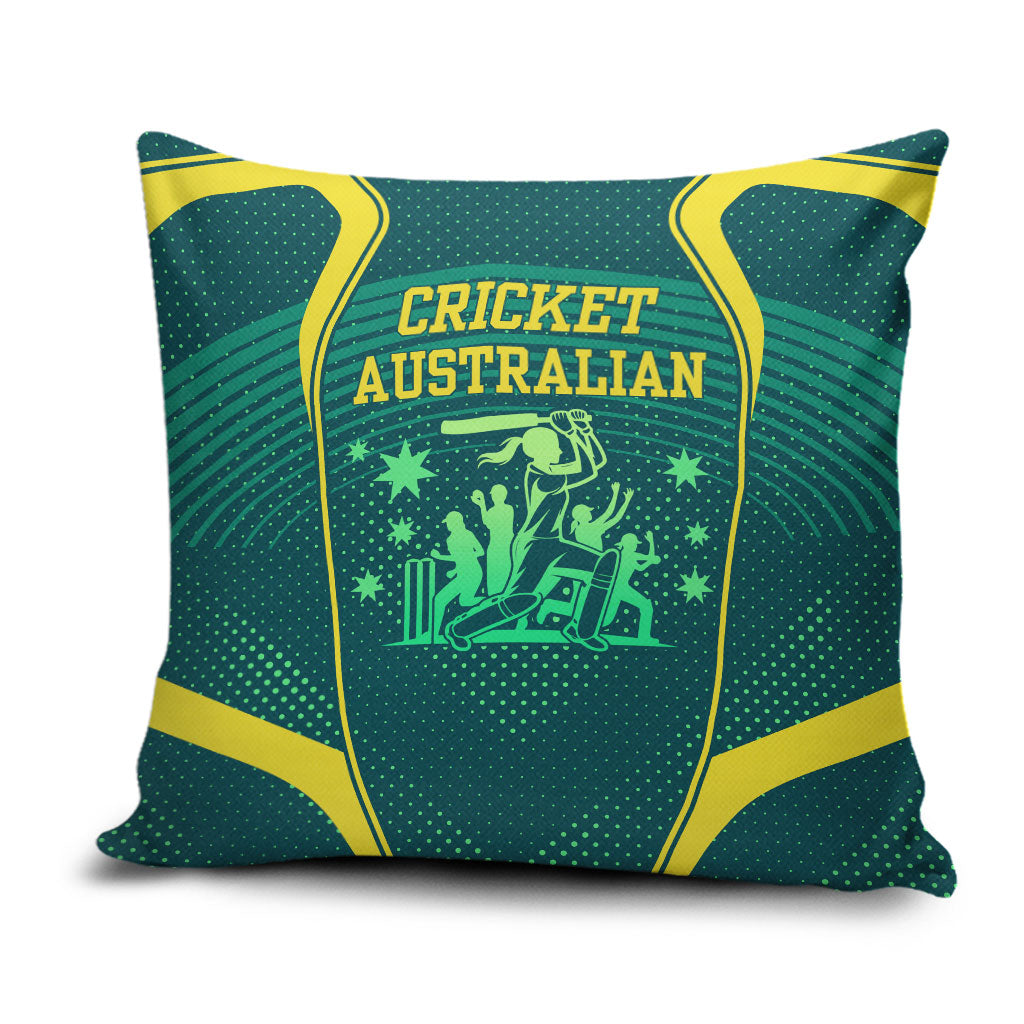Australian Cricket Pillow Cover Dark Green Halftone Tech Graphic - Southern Cross Stars