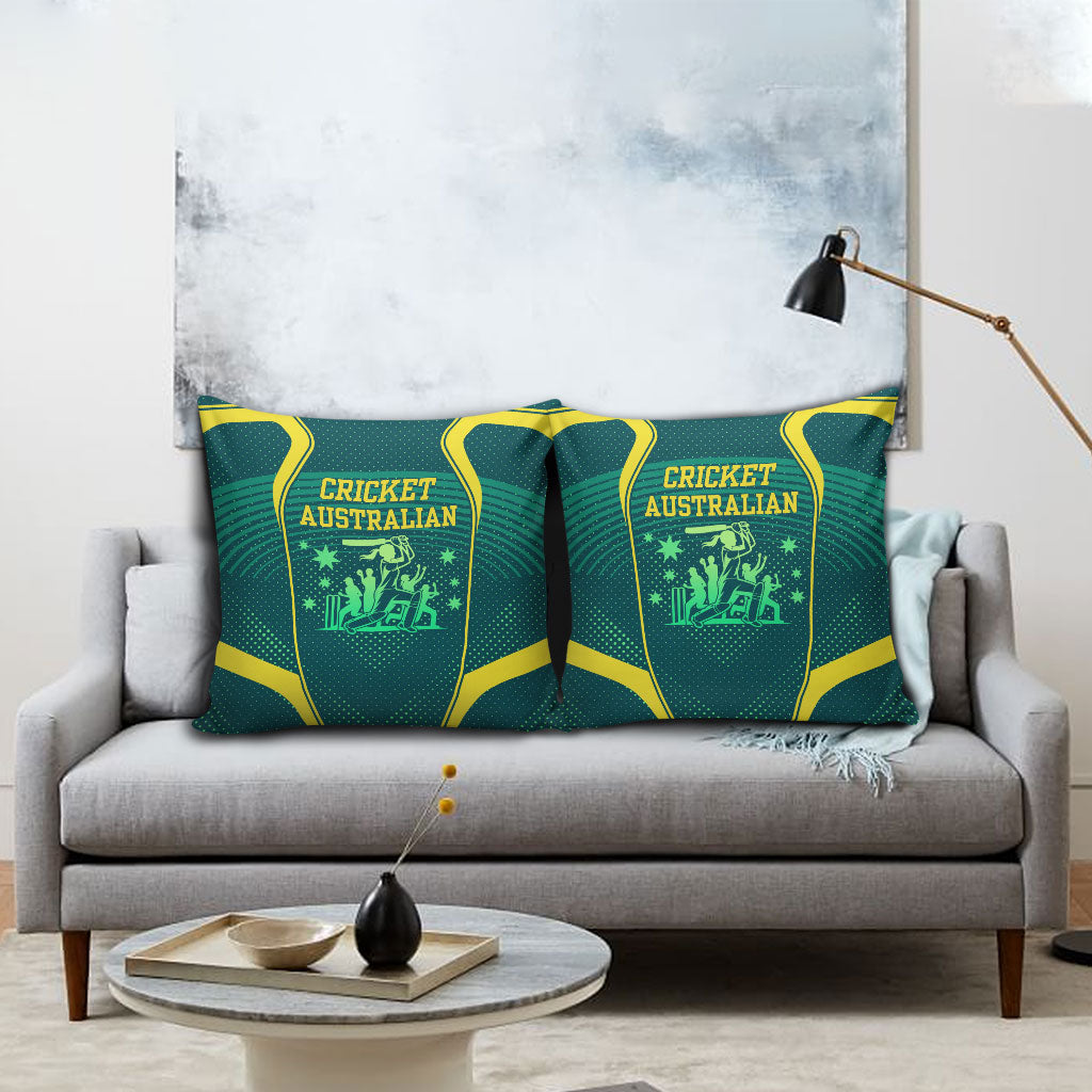 Australian Cricket Pillow Cover Dark Green Halftone Tech Graphic - Southern Cross Stars