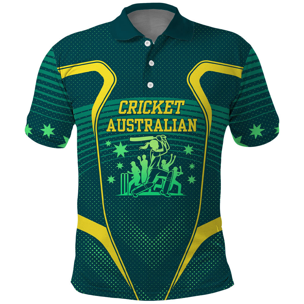 Australian Cricket Polo Shirt Dark Green Halftone Tech Graphic - Southern Cross Stars