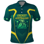 Australian Cricket Polo Shirt Dark Green Halftone Tech Graphic - Southern Cross Stars