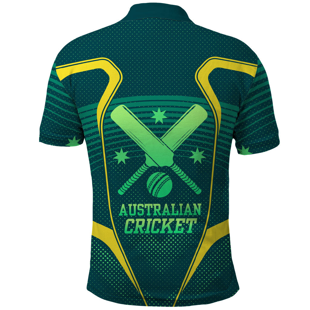 Australian Cricket Polo Shirt Dark Green Halftone Tech Graphic - Southern Cross Stars
