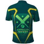Australian Cricket Polo Shirt Dark Green Halftone Tech Graphic - Southern Cross Stars