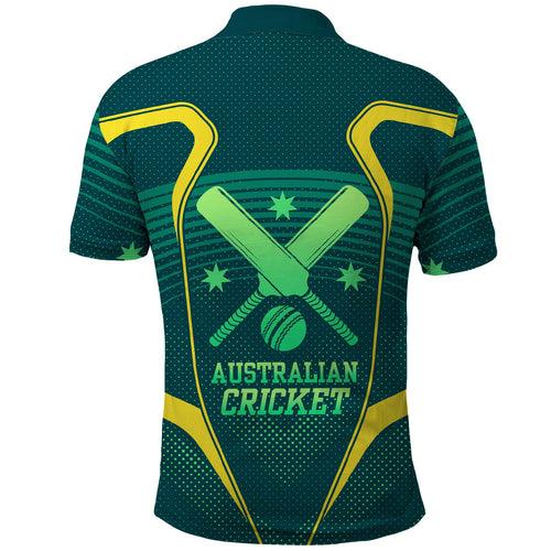 Australian Cricket Polo Shirt Dark Green Halftone Tech Graphic - Southern Cross Stars