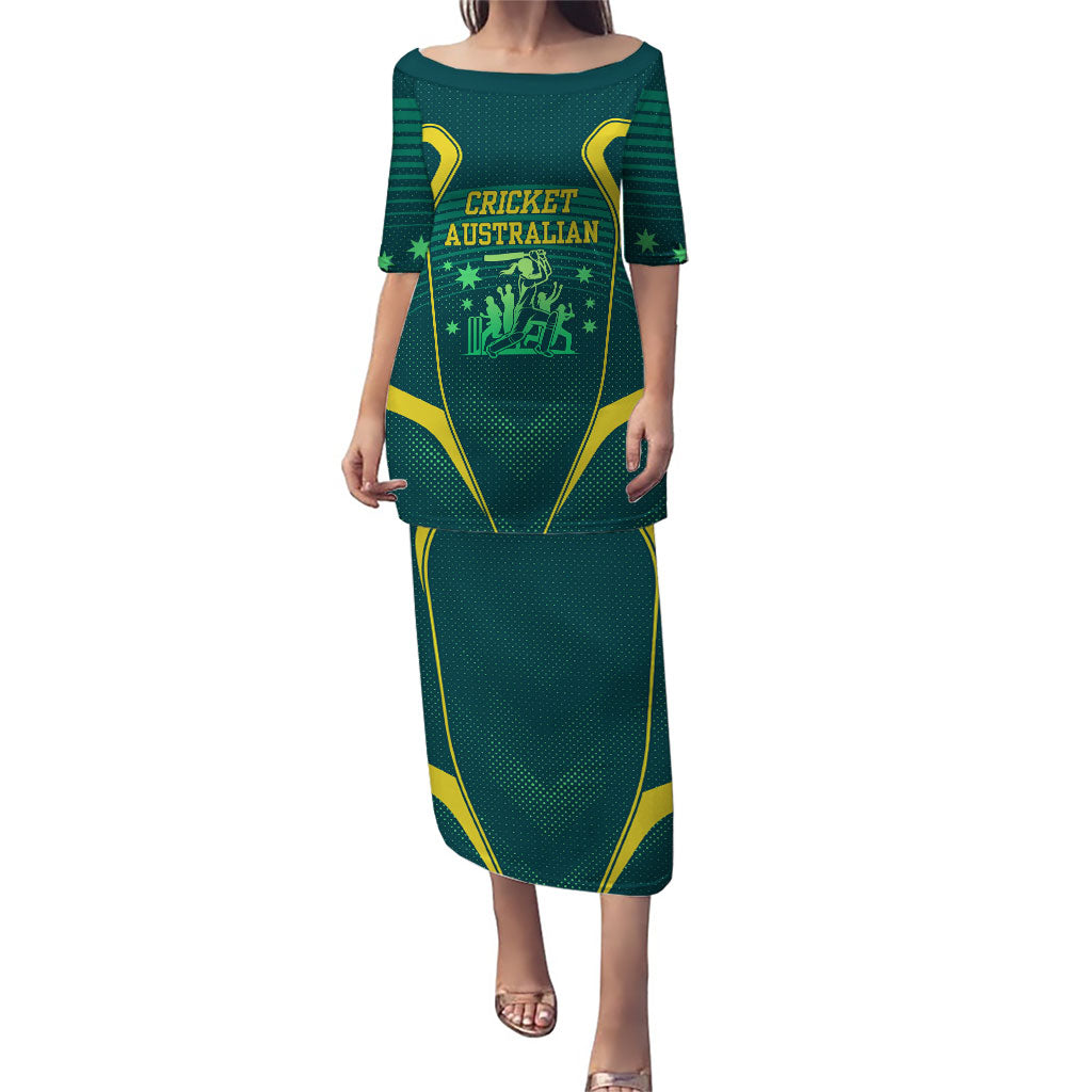 Australian Cricket Puletasi Dark Green Halftone Tech Graphic - Southern Cross Stars