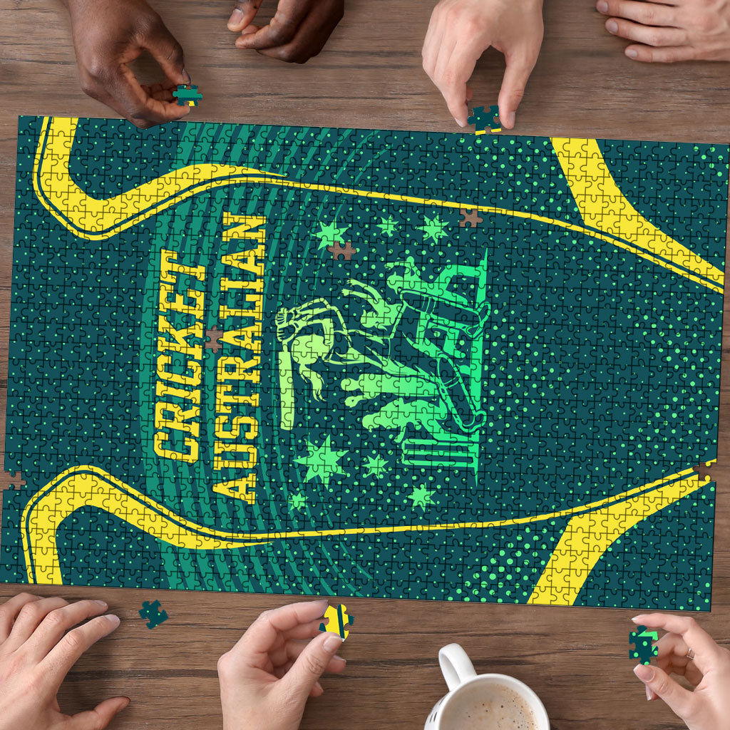 Australian Cricket Puzzle Dark Green Halftone Tech Graphic - Southern Cross Stars
