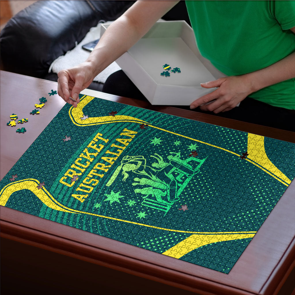 Australian Cricket Puzzle Dark Green Halftone Tech Graphic - Southern Cross Stars