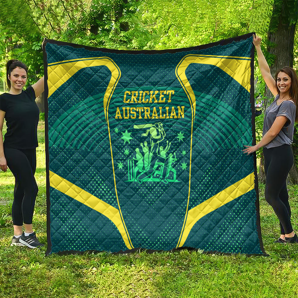 Australian Cricket Quilt Dark Green Halftone Tech Graphic - Southern Cross Stars