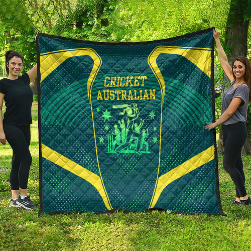 Australian Cricket Quilt Dark Green Halftone Tech Graphic - Southern Cross Stars