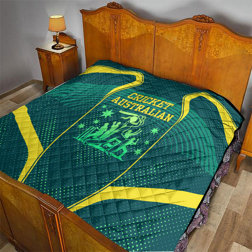 Australian Cricket Quilt Dark Green Halftone Tech Graphic - Southern Cross Stars