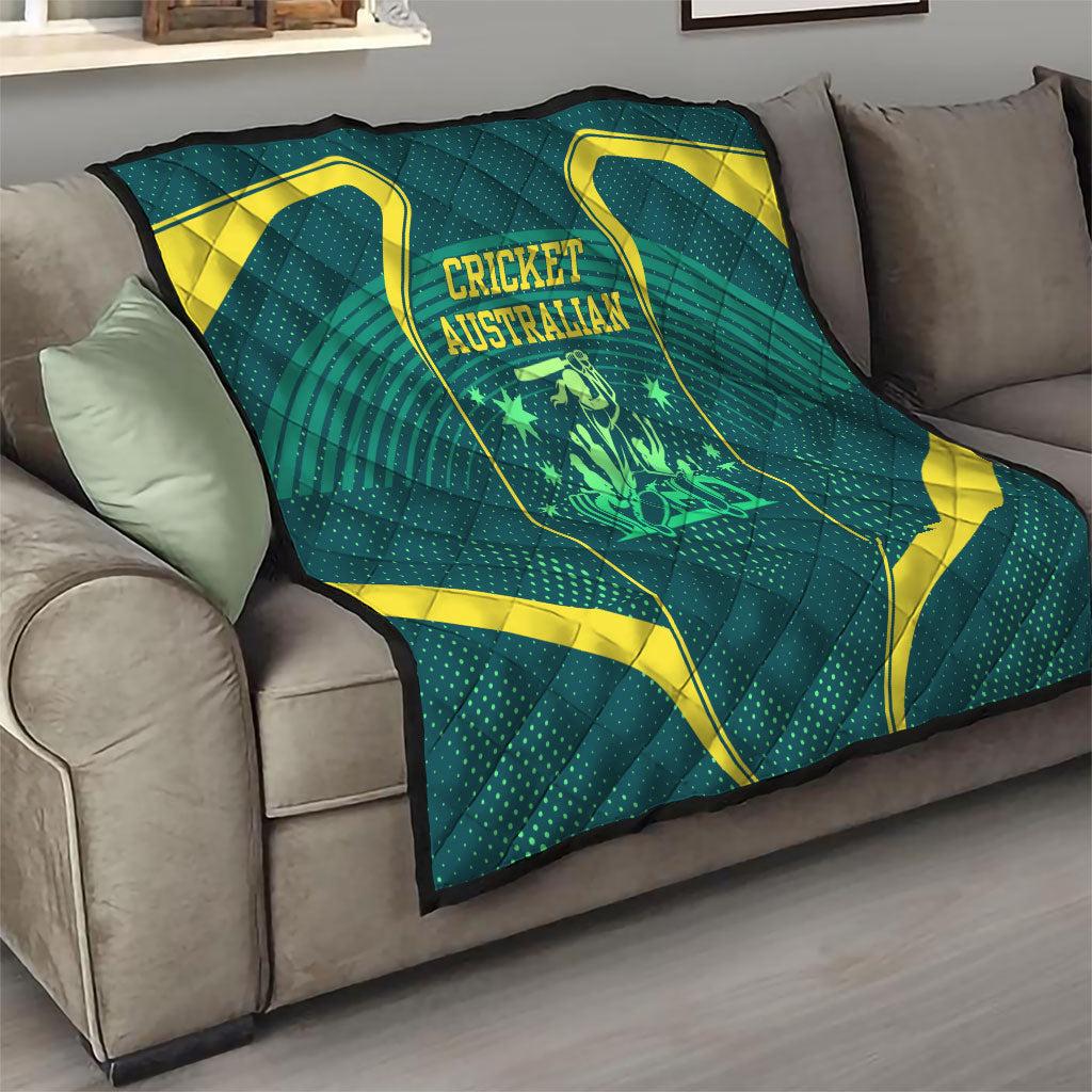 Australian Cricket Quilt Dark Green Halftone Tech Graphic - Southern Cross Stars