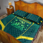 Australian Cricket Quilt Bed Set Dark Green Halftone Tech Graphic - Southern Cross Stars