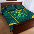 Australian Cricket Quilt Bed Set Dark Green Halftone Tech Graphic - Southern Cross Stars