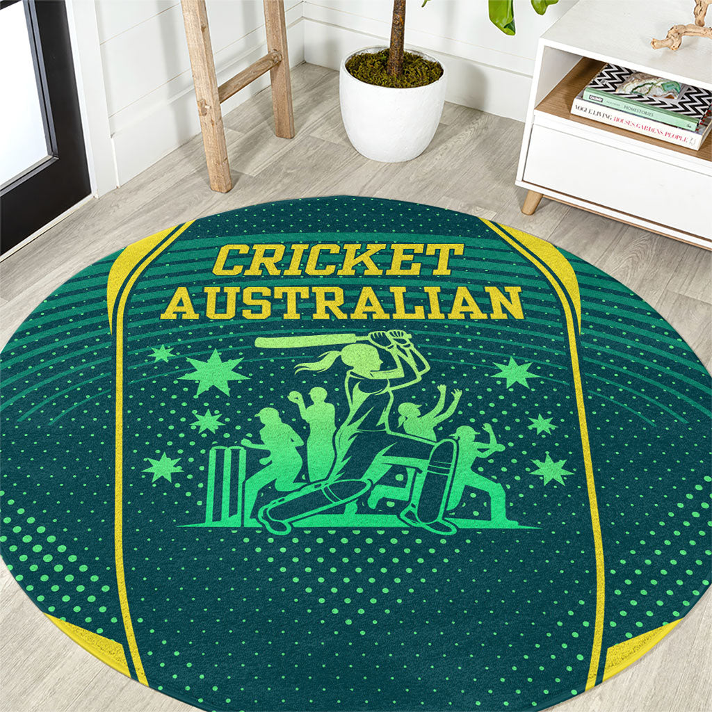 Australian Cricket Round Carpet Dark Green Halftone Tech Graphic - Southern Cross Stars