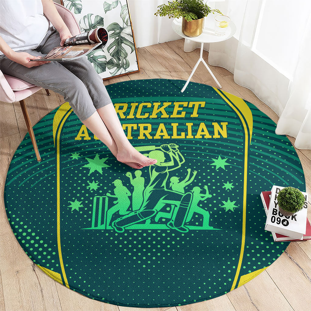 Australian Cricket Round Carpet Dark Green Halftone Tech Graphic - Southern Cross Stars