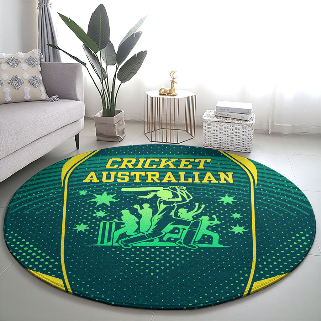 Australian Cricket Round Carpet Dark Green Halftone Tech Graphic - Southern Cross Stars