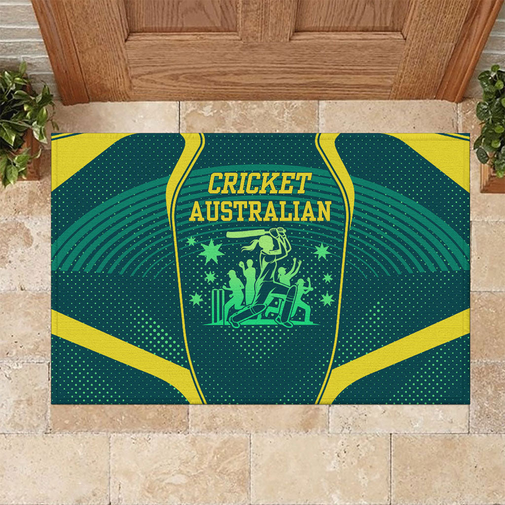 Australian Cricket Rubber Doormat Dark Green Halftone Tech Graphic - Southern Cross Stars