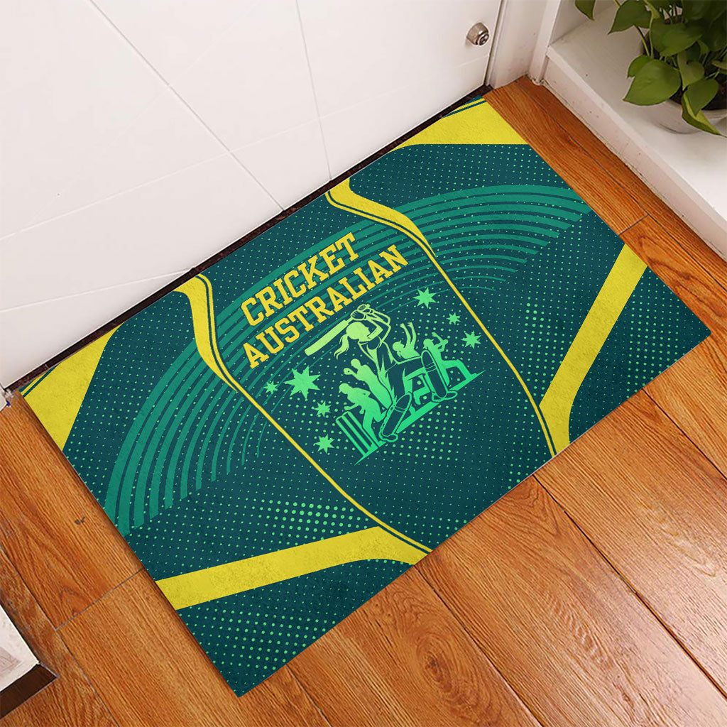 Australian Cricket Rubber Doormat Dark Green Halftone Tech Graphic - Southern Cross Stars