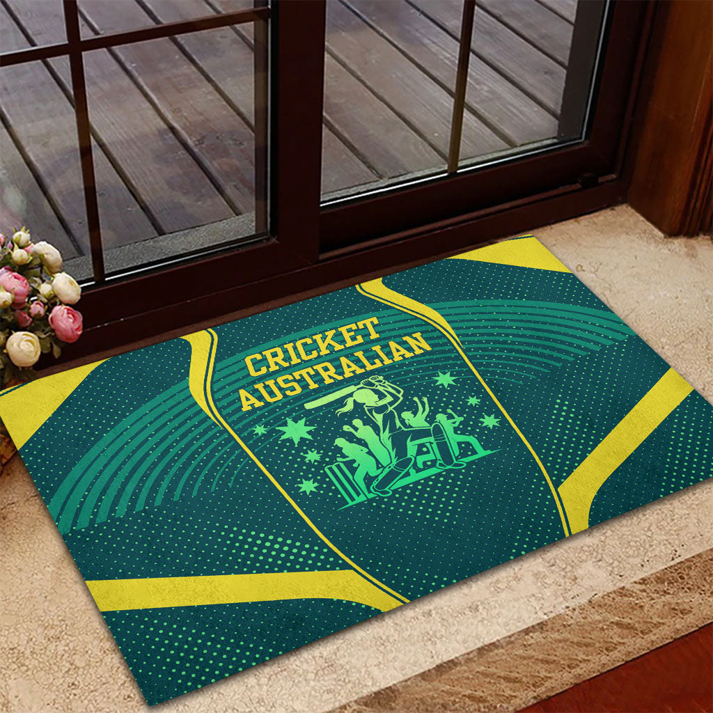 Australian Cricket Rubber Doormat Dark Green Halftone Tech Graphic - Southern Cross Stars