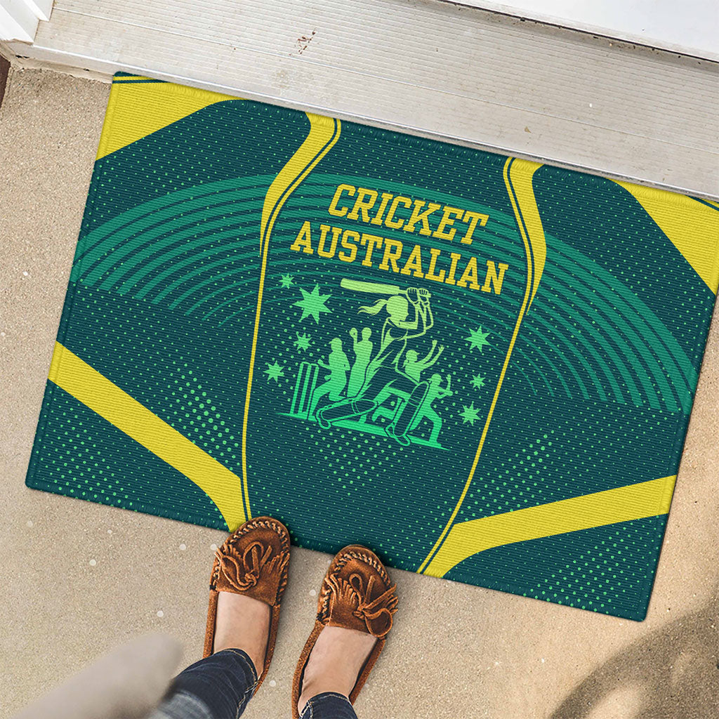 Australian Cricket Rubber Doormat Dark Green Halftone Tech Graphic - Southern Cross Stars