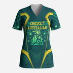 Australian Cricket Scrub Top Dark Green Halftone Tech Graphic - Southern Cross Stars