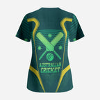 Australian Cricket Scrub Top Dark Green Halftone Tech Graphic - Southern Cross Stars