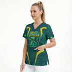 Australian Cricket Scrub Top Dark Green Halftone Tech Graphic - Southern Cross Stars